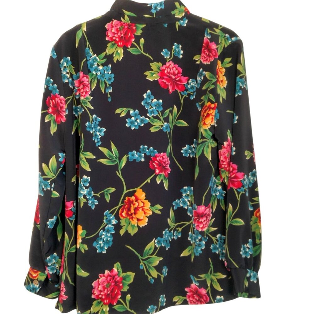 Vintage Maggie Sweet Blouse Plus Size 1X Black Floral Gold Flower Buttons - Picture 3 of 16